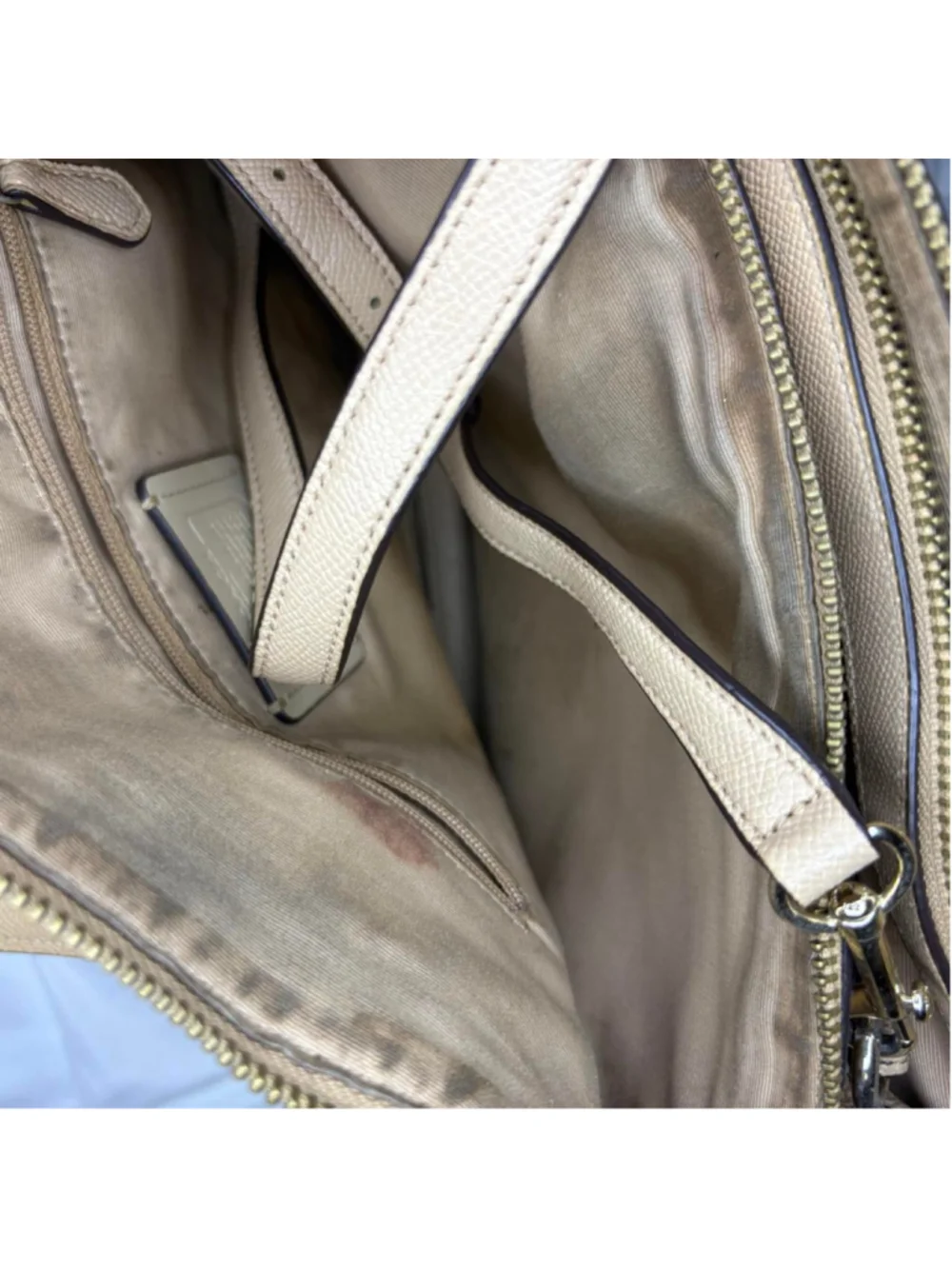 Large Authentic Coach beige leather satchel tote #coach #satchel crossbody strap